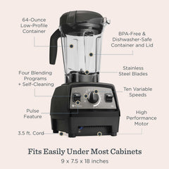 Vitamix Propel Series 750 Blender with Four Blending Programs, Self-Cleaning Program, Professional-Grade Blender for Smoothies, Soups and More, Stainless-Steel Blades, 64 Oz Container, White