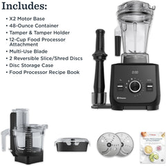 Vitamix Ascent X2 SmartPrep Kitchen System, Professional-Grade Blender, Stainless-Steel Blades, 12-Cup Food Processor Attachment, 48 Oz Blender Container, Black